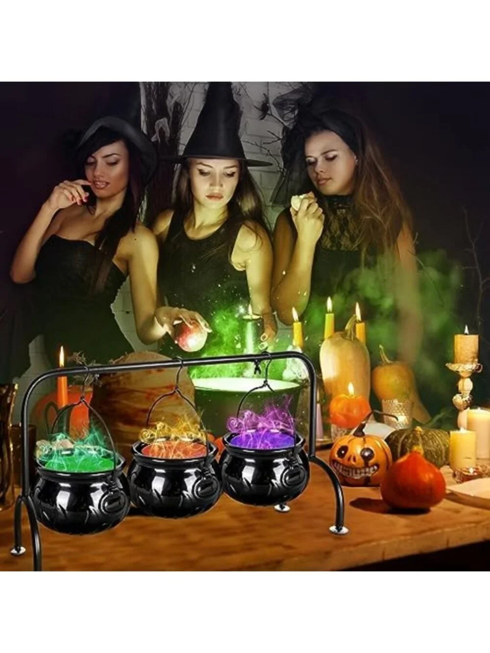 Spooky Halloween Party Decor - Set of 3 Ceramic Witches Cauldron Bowls